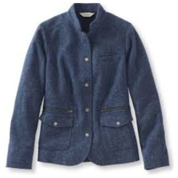 L.L. Bean Blue Stockington Herringbone Tweed Blazer Jacket sz M - Picture 1 of 9